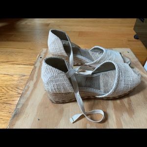 Tie front open toed ugg wedges